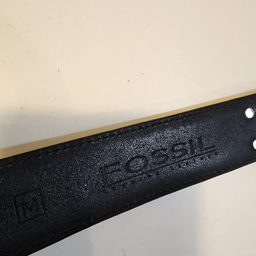 FOSSIL Black Leather Belt with Silver Buckle Size M